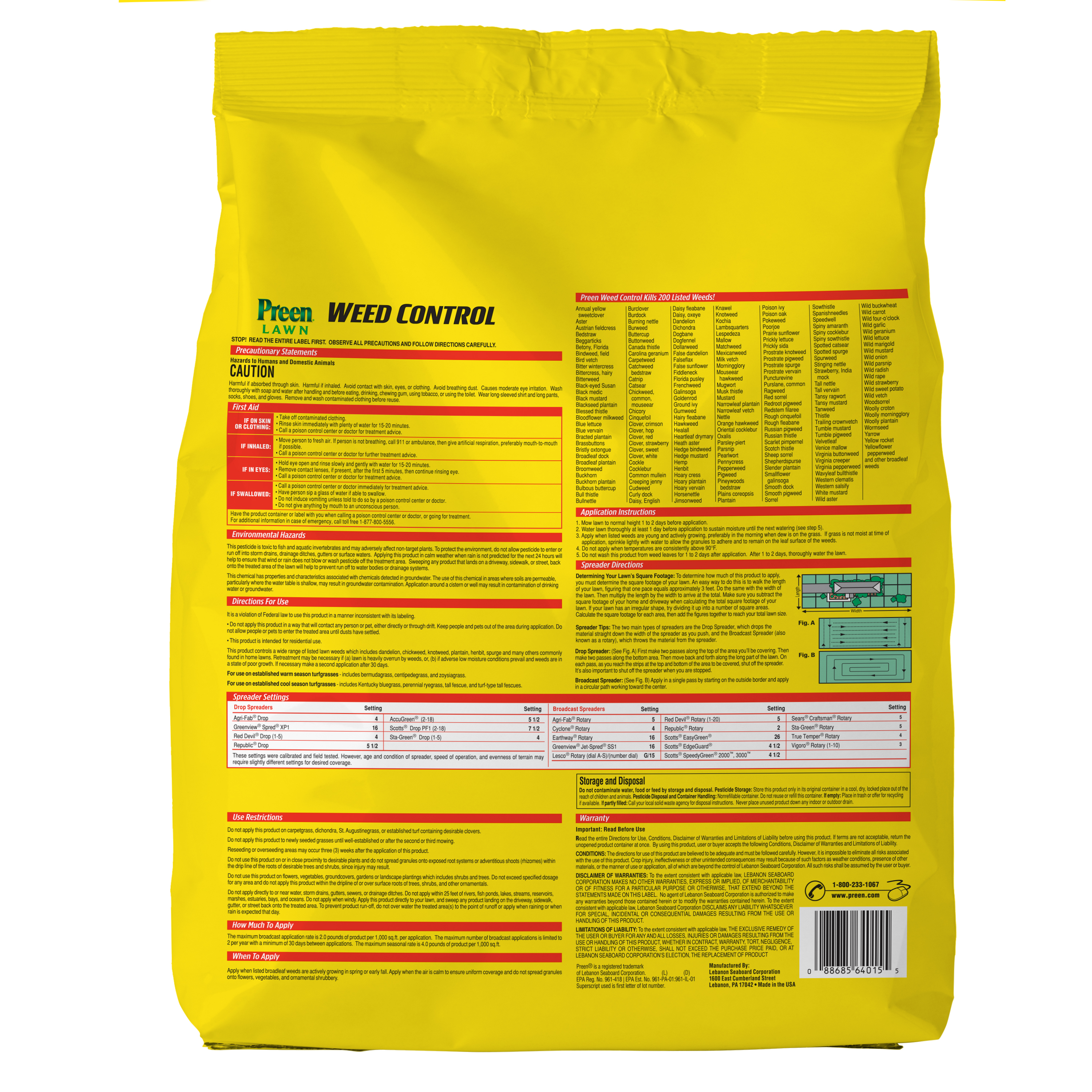 Preen Lawn Weed Control bag back