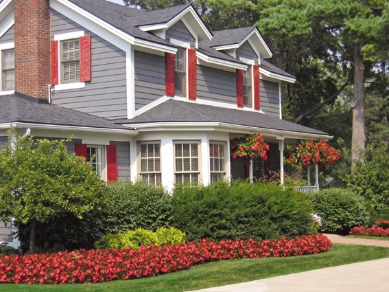 House with colored annuals