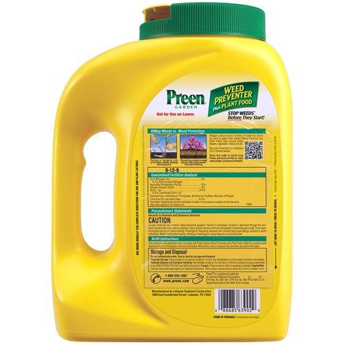 Preen Garden Weed Preventer Plus Plant Food bottle back