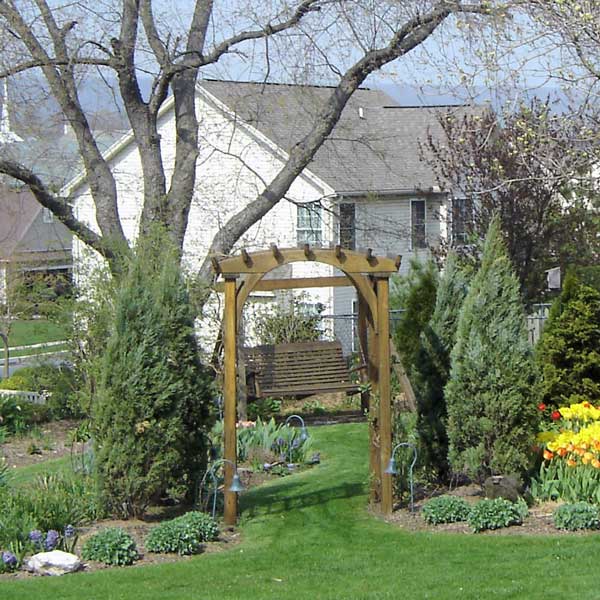 Tulips, hyacinths, and grape hyacinths add color to this garden in spring. George Weigel