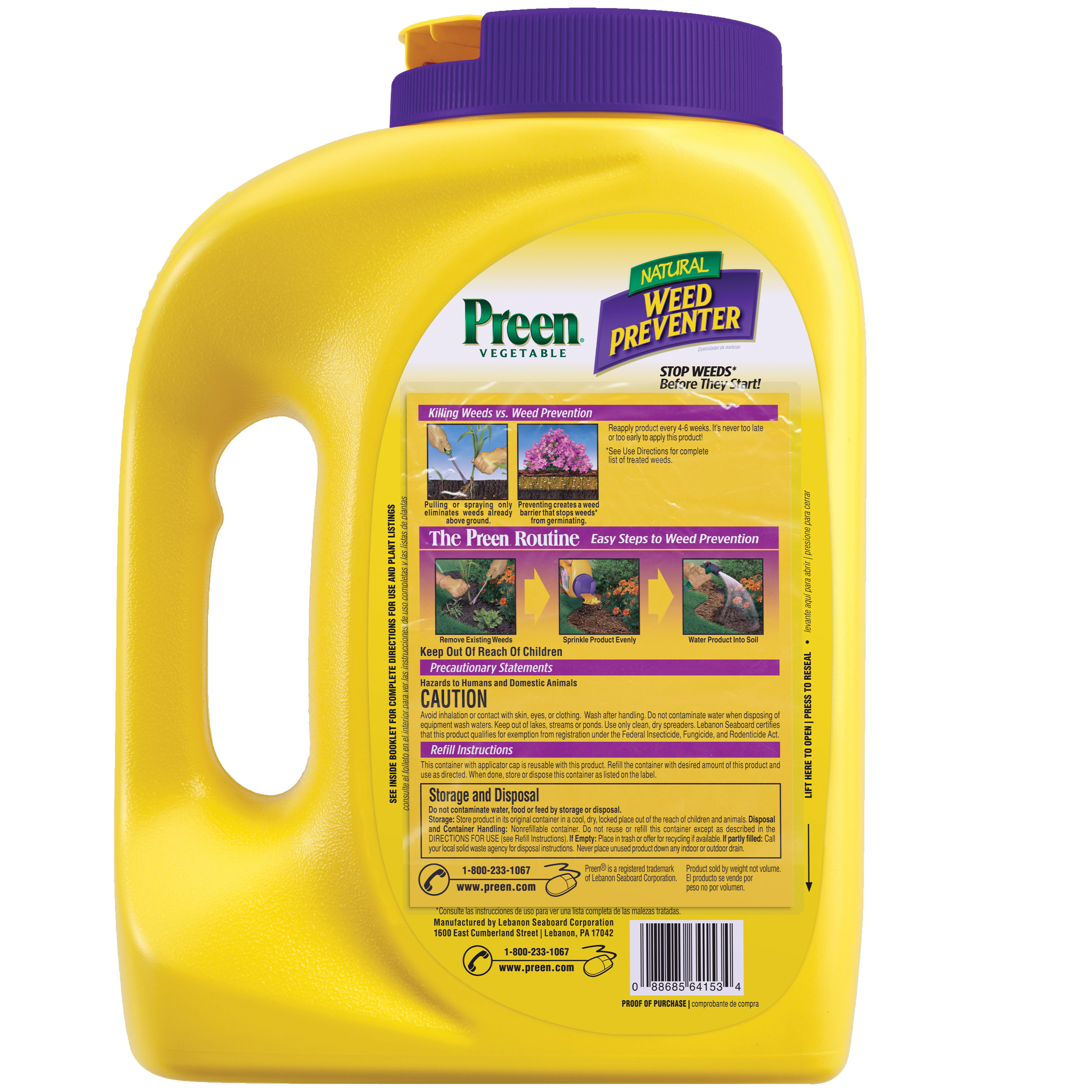 Preen Natural Vegetable Garden Weed Preventer bottle back