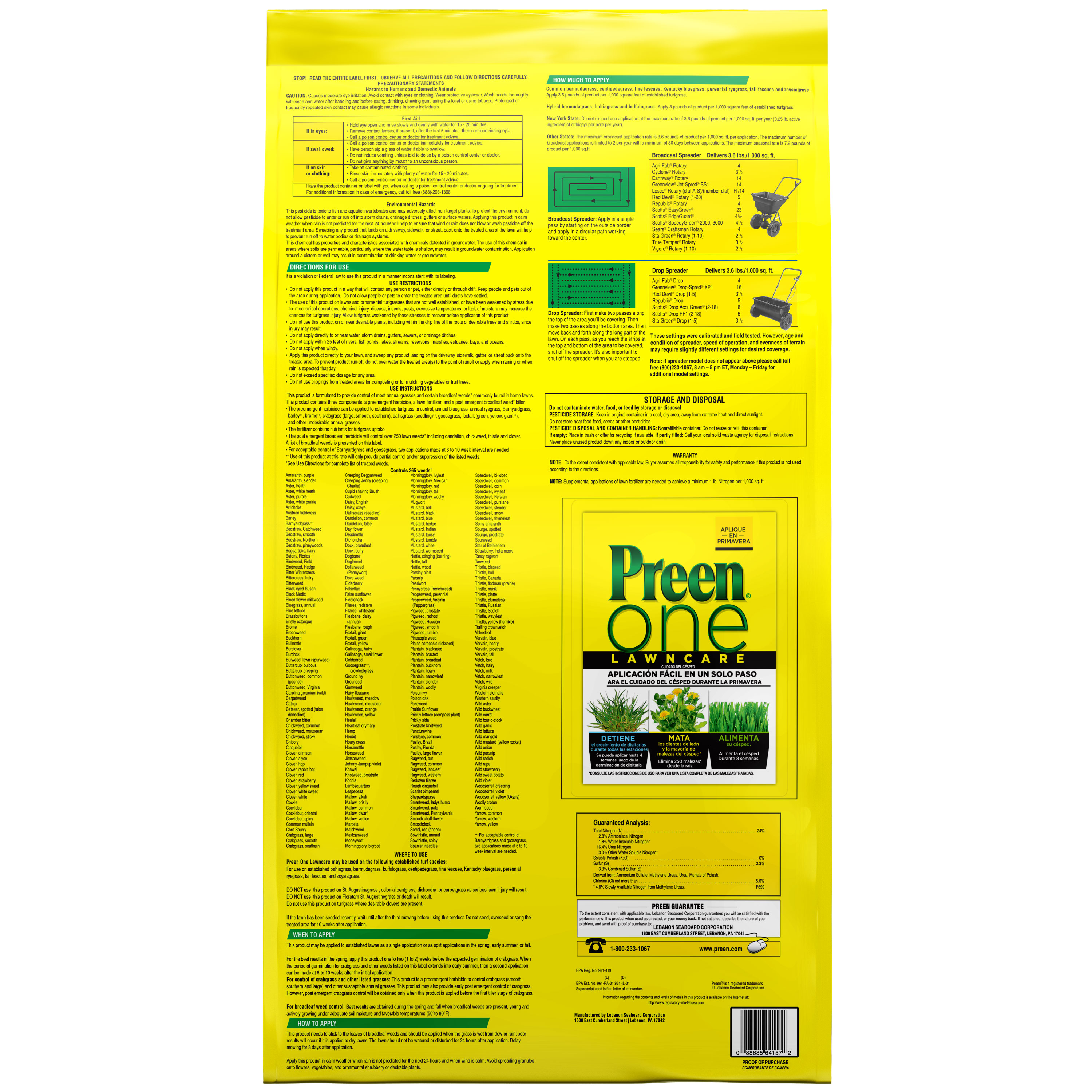 Preen One Lawncare 3-in-1 weed & feed bag back
